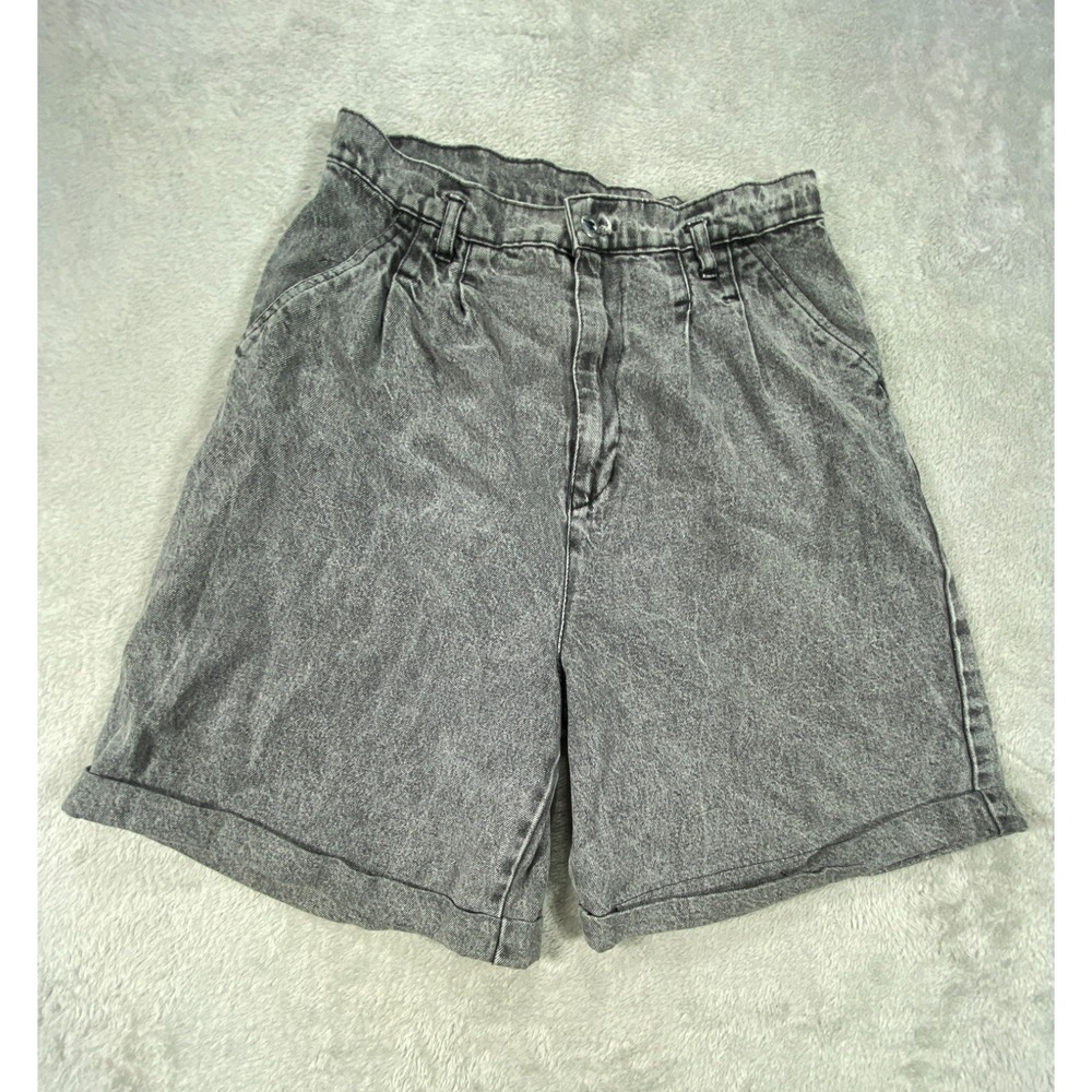 In Currents Shorts Womens 11/12 Gray Acid Wash Denim High Rise Pleated Cuffed